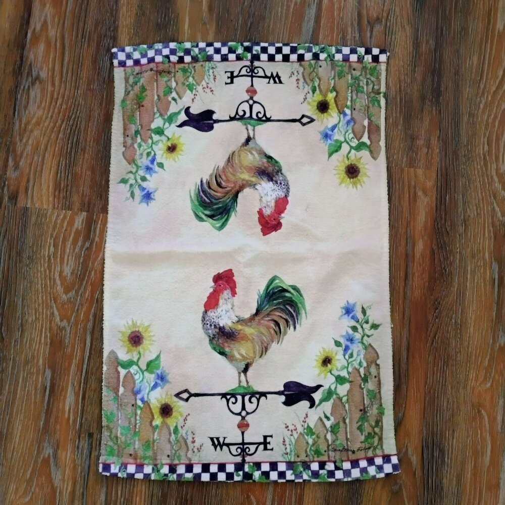 Vintage Rooster Design Hand Towels, Set Of 2, B&D Kitchenworks Chicken Sunflower - Picture 2 of 5